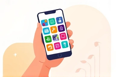 Illustration of a hand holding a smartphone with learning icons.